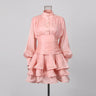 Mesh Puff-sleeve, Waist-cinched Dress With Ruffled Hem And Designer Details